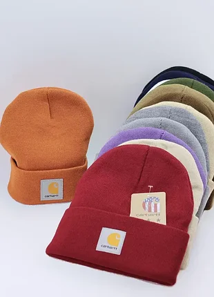 Класична тепла зимова шапка з трикотажу carhartt wip beanie висотою до 24 см для чоловіків та жінок