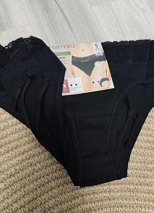 Жіночі труси esmara culotte набір 5 шт з мереживом, бавовна, чорні