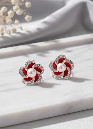 Сережки з кристалами квіти червоні код 1230