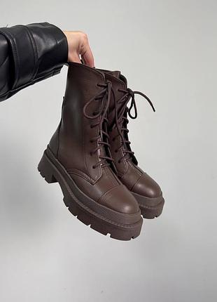 Черевики берці жіночі на шнурівці натуральна шкіра зима колір шок