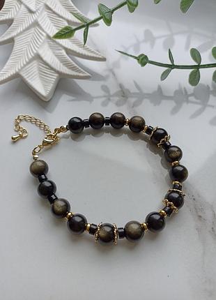 Женский браслет из натурального камня золотой обседиан