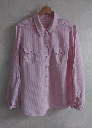Сорочка жіноча marks&spencer uk16 50р., xl, лляна в смужку рожева, льон