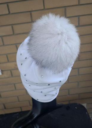 Комплект шапка и хомут плюшевый с камушками и бубоном-мех