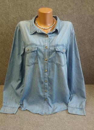 Коттоновая ддинсовая удлиненная рубашка сине-голубого цвета 52-54 размера