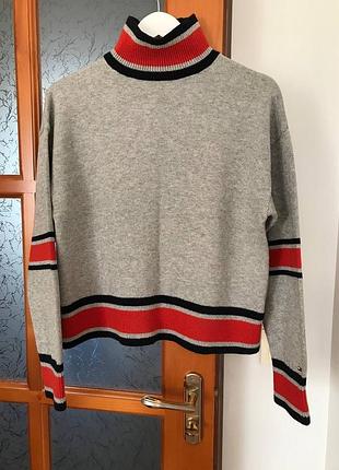 Светр жіночий водолазка tommy hilfiger xs сірий cropped бавовна/вовна