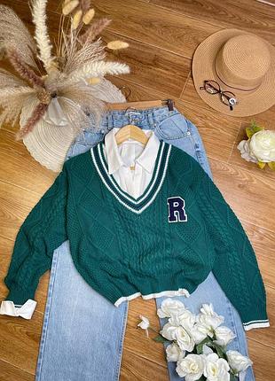 Вязаный свитер полувер с вырезом в составе акрил, хлопок