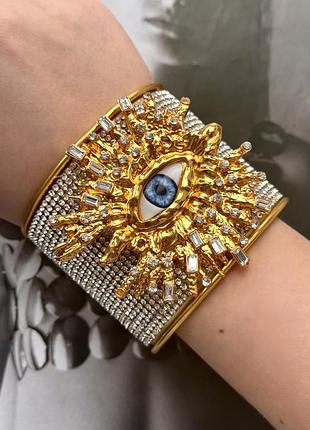 Масивний браслет манжет з камінцями та оком скіапареллі schiaparelli
