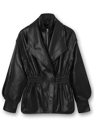 Жіноча куртка зі штучної шкіри з подвійним коміром, приталеною талією - l