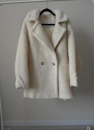 Шикарна молочн подовжена шубка в наявності італія преміум бренд шерсть тепла стильна