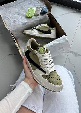 Кроссовки jordan 1 low x travis scott golf lime beige арт 2055