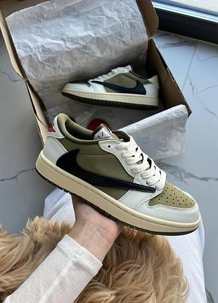 Кроссовки jordan 1 low x travis scott og sp reverse olive medium olive арт 2056