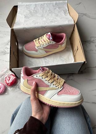 Кроссовки jordan 1 low og spavis scott pink white beige арт 2043
