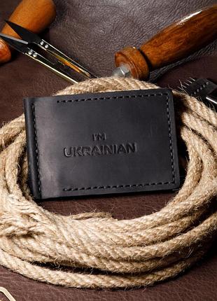 Затискач для грошей чоловічий шкіряний з відділеннями для карт, місткий гаманець ручної роботи, чорний