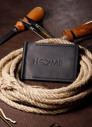 Зажим для денег кожаный мужской с отделениями для карт, вместительный кошелек на кнопке, черный