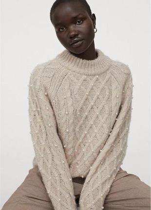 Abercrombie & fitch вʼязаний светр з косами і перлинами