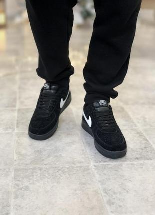 Классные женские кроссовки nike air force black fur чёрные зимние10 фото