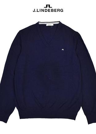 Темно синий мужской свитер 100% шерсть j.lindeberg l