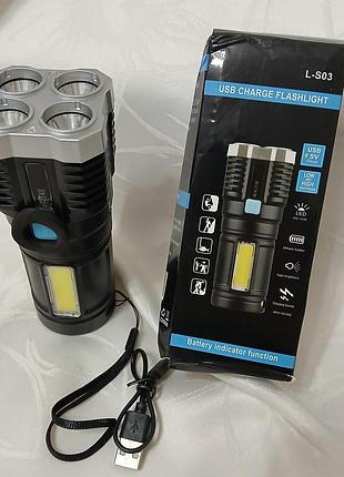 Новий  потужний портативний led-ліхтарик з 4 основними світлодіодами спереду, бічним cob-смугою для широкого освітлення,  цифровим індикатором, ліхтар