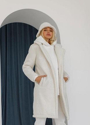 Шуба біла зимова еко нова шубка жіноча до коліна