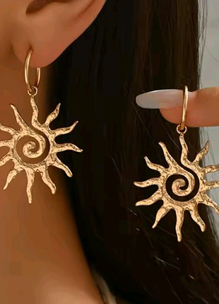 Серьги кольца подвески солнце, луч, древнее, медзолото