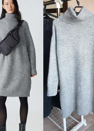 Подовжений світер-сукня під горло гольф mango вовна