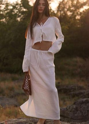 Костюм топ майка спідниця міді юбка миди котон s/м