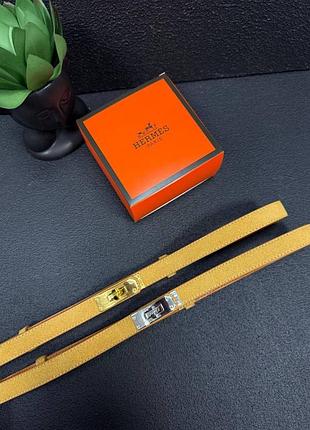 Ремінь набір 2см замш гірчичний ремні в брюки комплект, ремінь жіночий натуральний замш, ремінь жовтий замшевий пояс стиль хермес келлі hermes kelly