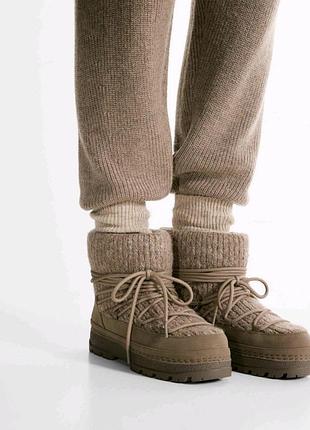 Зимние женские ботинки oysho 38 на шнуровке бежевые