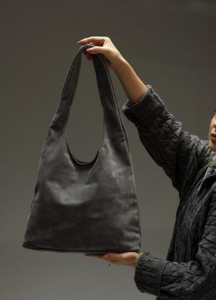 🖍женская сумка-шоппер из натуральной замши (серый) sw160-5
