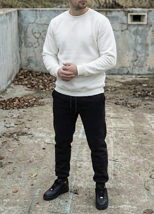 Теплий базовий костюм утеплений світшот і штани повсякденний спортивний комплект кофта без капюшона джогери з начосом зимовий осінній весняний