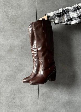 Накладний платіж ❤ шоколадні зимові утеплені хутром казаки ковбойки високі чоботи на широкому  каблуку