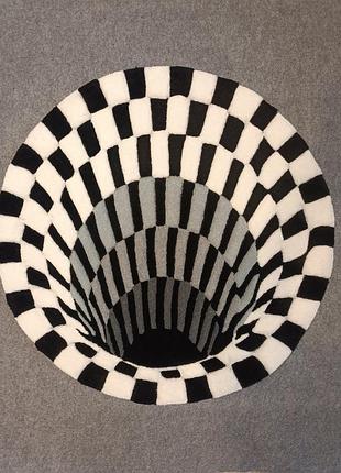 Килим тафтинговий ручна робота гіпоалергенний діаметр 74 см 3д ефект прірви чорно білий