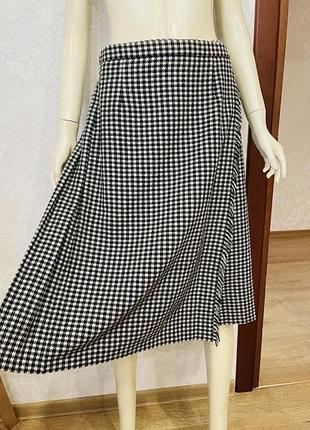Винтажная юбка миди  с запахом кожаные ремешки черео-белая гусиная лапка шерсть!!!