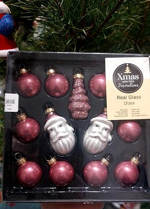 Набор стеклянных новогодний игрушек
