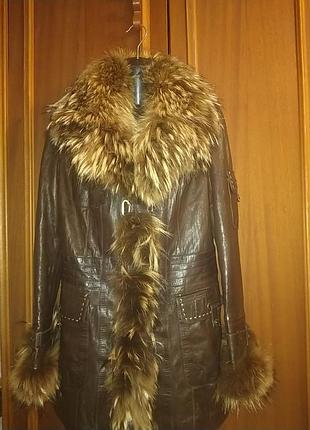 Куртка glamour шкіряна натуральне жіноче хутро єнота р.40