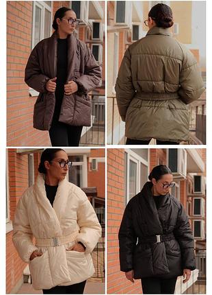 Куртка тепла жіноча 44-48р. плащівка лаке+синтепон 200 з поясом на пряжці у трендових кольорах