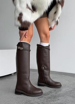 Натуральні шкіряні жокейські чоботи єврозима кольору шоколад