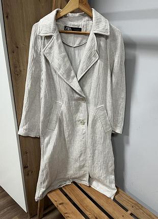 Лляний тренч zara xs світлий тренч легке пальто пальто