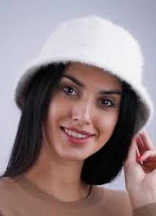 Біла панама з суміші ангори і вовни