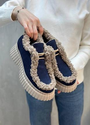 Жіночі лофери із натуральної замші з хутром барашка валлі