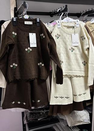 Костюм вʼязаний штани кюлоти кльош кофта джемпер для дівчинки 104 110 116 128 140