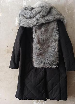 Шикарний комір-шарф із штучного хутра "вовк" у сіро-чорних тонах!