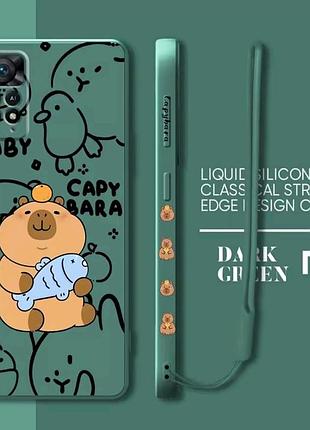 Чехол для xiaomi redmi note 8 с капибарой и ремешком, силиконовый чехол capybara с принтом на торцах