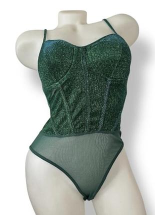 Зелене блискуче боді корсет new look 10 s m