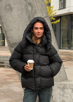 Дутый пуховик пуфер с капюшоном оверсайз