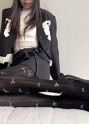 Колготки чорні з білими бантиками coquette бавовна+поліестер