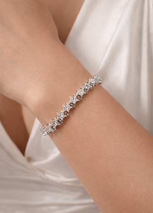 Тренд стильний жіночий сріблястий сяючий браслет на руку кристали ланцюжок