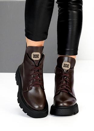 Стильні жіночі зимові черевики у шоколадному кольорі 🥰