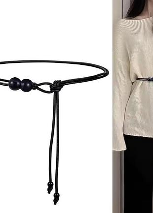 Пояс чорний шнурок на талію поясок з намистинами мінімалізм