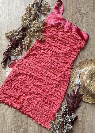 Плаття в складки на одне плече з відкритою спинкою кольору лосося